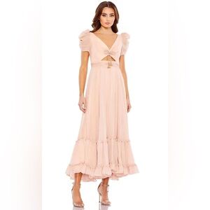 Mac Duggal 68187 Tiered Metallic Tea Length Dress
